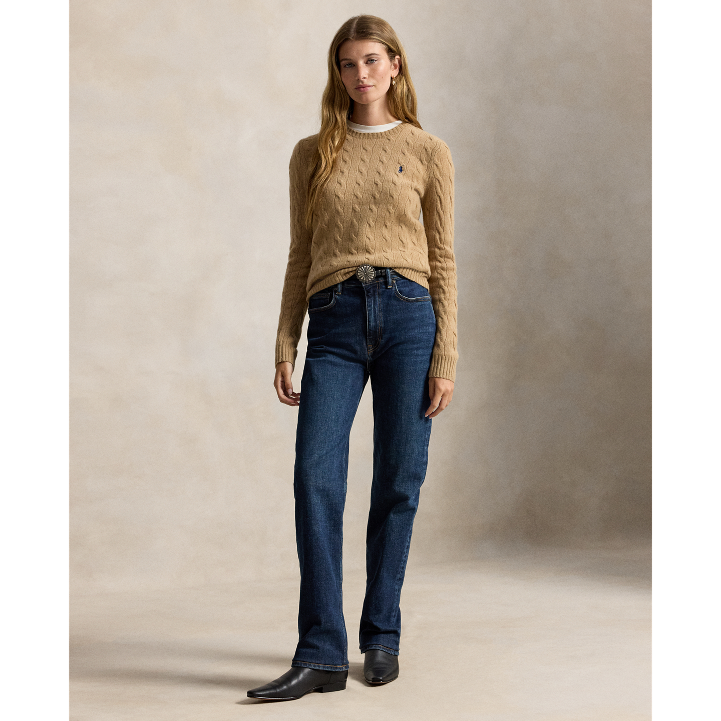 Женский свитер Ralph Lauren Cable-Knit Wool-Cashmere, цвет: Верблюжий меланжевый — фото 1