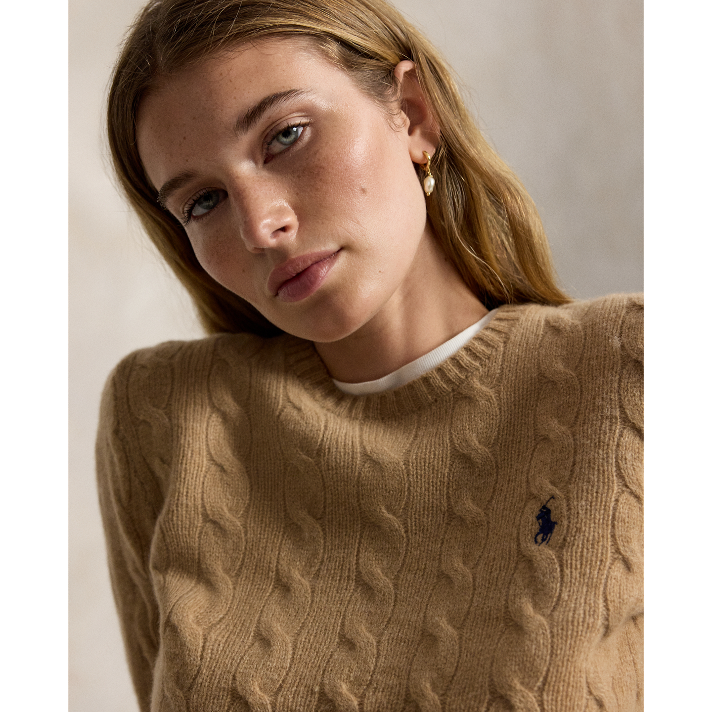 Женский свитер Ralph Lauren Cable-Knit Wool-Cashmere, цвет: Верблюжий меланжевый — фото 2