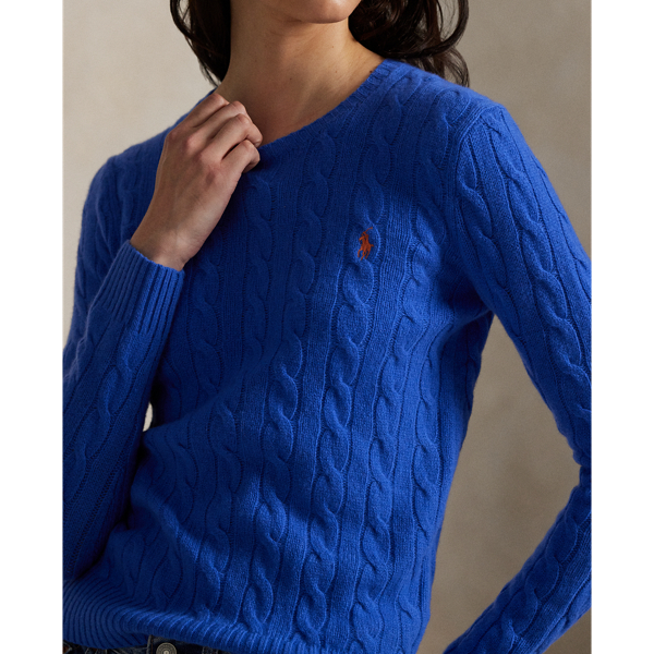 売れ筋商品|||ラルフローレン ニット&セーター レディース アウター CABLE WOOL CASHMERE CREWNECK JUMPER - Jumper - pink lace Cable-Knit Wool-Cashmere V-Neck Sweater