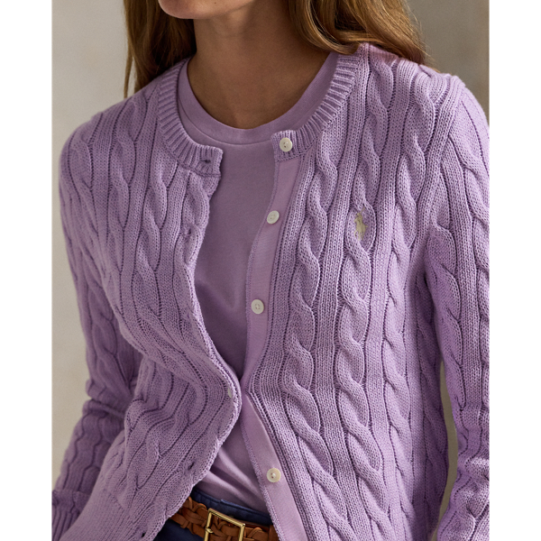 Cable-Knit Cotton Crewneck Cardigan