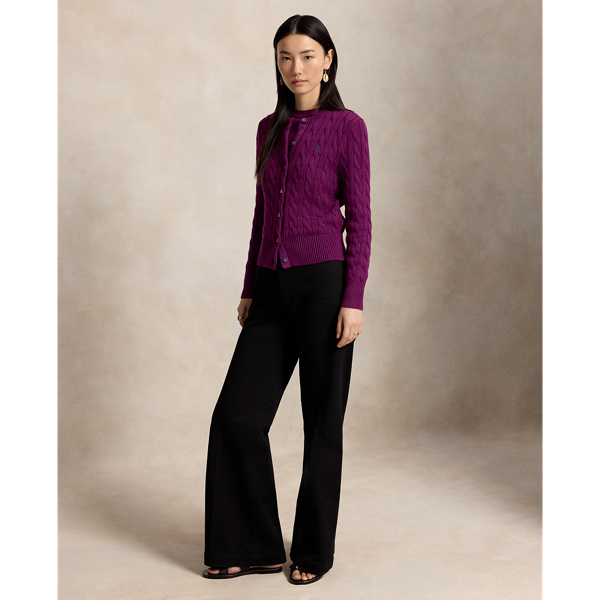 Rundhalsstrickjacke mit Zopfmuster 