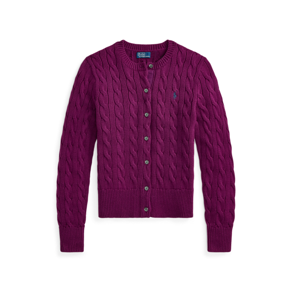 Rundhalsstrickjacke mit Zopfmuster 