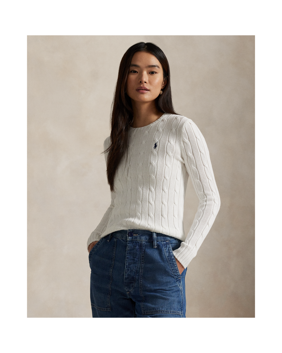 Cable-Knit Cotton Crewneck Sweater