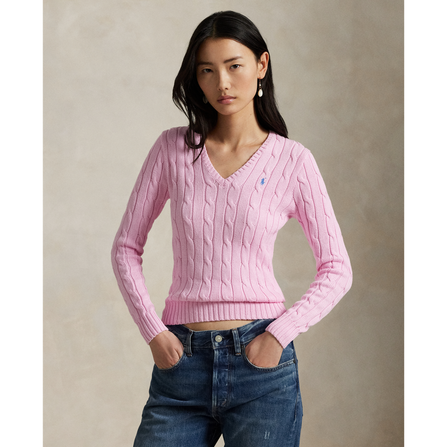 Свитер Ralph Lauren Cable-Knit Cotton V-Neck, цвет: Розовый — фото 4