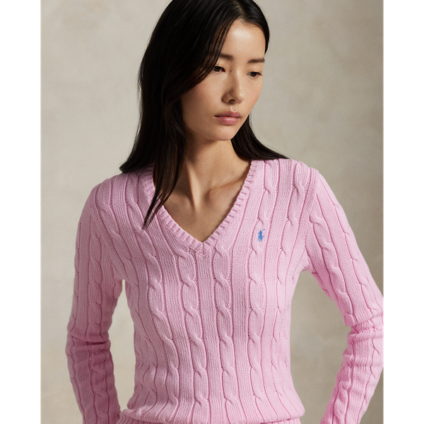 Cable-Knit Cotton V-Neck Sweater
