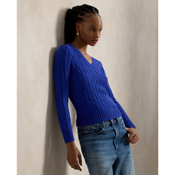 Zopfmusterpullover mit V-Ausschnitt Polo Ralph Lauren in Rugby-Royal 1