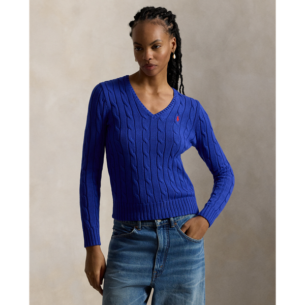 Zopfmusterpullover mit V-Ausschnitt Polo Ralph Lauren in Rugby-Royal 7