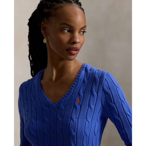 Pull col en&nbsp;V torsad&eacute; en coton Polo Ralph Lauren en Bleu Maidstone 6