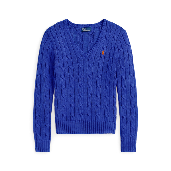 Pull col en&nbsp;V torsad&eacute; en coton Polo Ralph Lauren en Bleu Maidstone 2