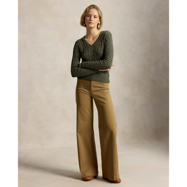 Dense Olive Cable-Knit Cotton V-Neck Jumper Polo Ralph Lauren 4
