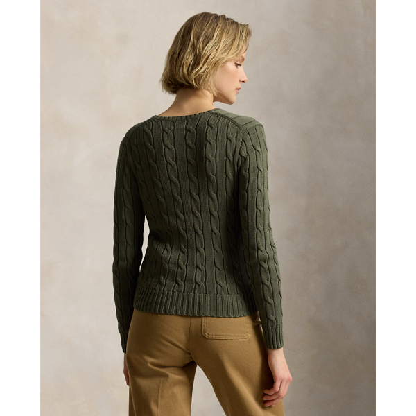 Dense Olive Cable-Knit Cotton V-Neck Jumper Polo Ralph Lauren 5