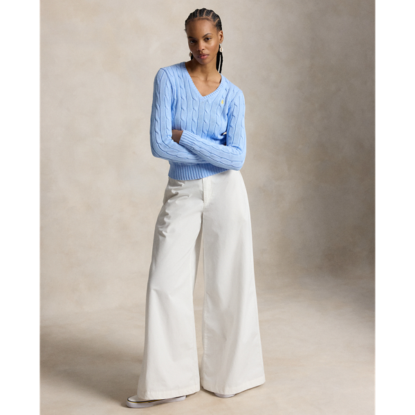 Maglia in cotone a trecce con scollo a V Polo Ralph Lauren in Blu baby 4