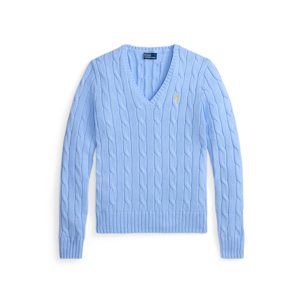 Maglia in cotone a trecce con scollo a V Polo Ralph Lauren in Blu baby 2