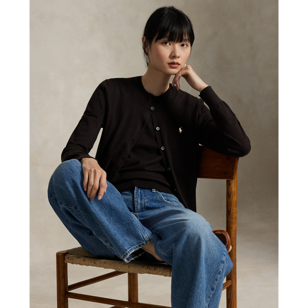 【美品】Polo Ralph Lauren ブラックロゴカーディガンクルーネック コットン クルーネック カーディガン