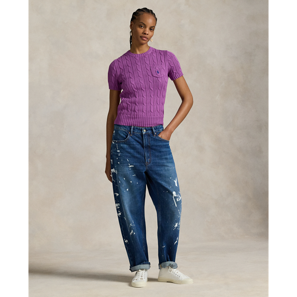  Kurzarmpullover mit Zopfmuster 