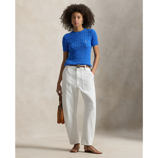 Colby Blue Cable-Knit Cotton Short Sleeve Jumper Polo Ralph Lauren 4