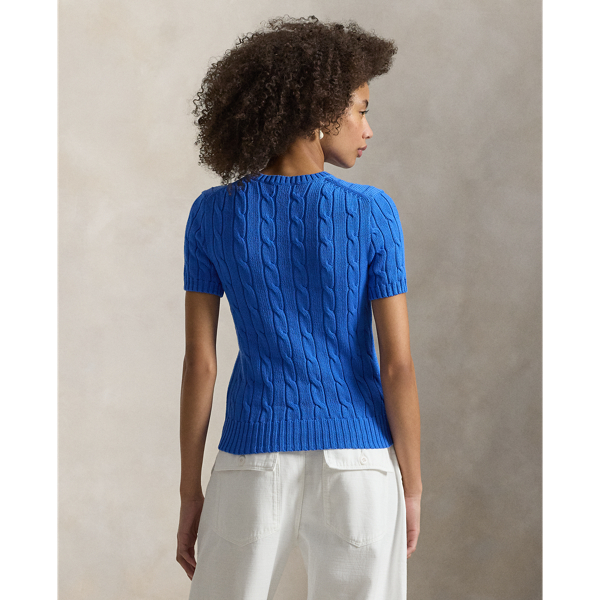 Colby Blue Cable-Knit Cotton Short Sleeve Jumper Polo Ralph Lauren 5