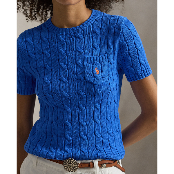 Colby Blue Cable-Knit Cotton Short Sleeve Jumper Polo Ralph Lauren 6