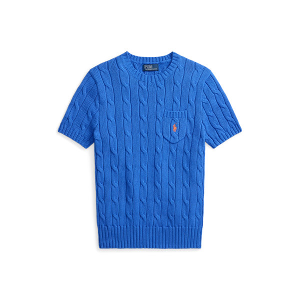 Colby Blue Cable-Knit Cotton Short Sleeve Jumper Polo Ralph Lauren 2
