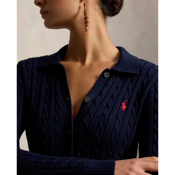 Hunter Navy Cable-Knit Cotton Cardigan Polo Ralph Lauren 6