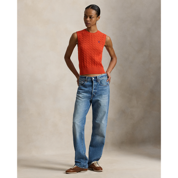 Chaleco de algod&oacute;n en punto de ochos Polo Ralph Lauren en Rojo anaranjado 4
