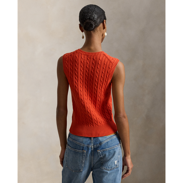 Chaleco de algod&oacute;n en punto de ochos Polo Ralph Lauren en Rojo anaranjado 5