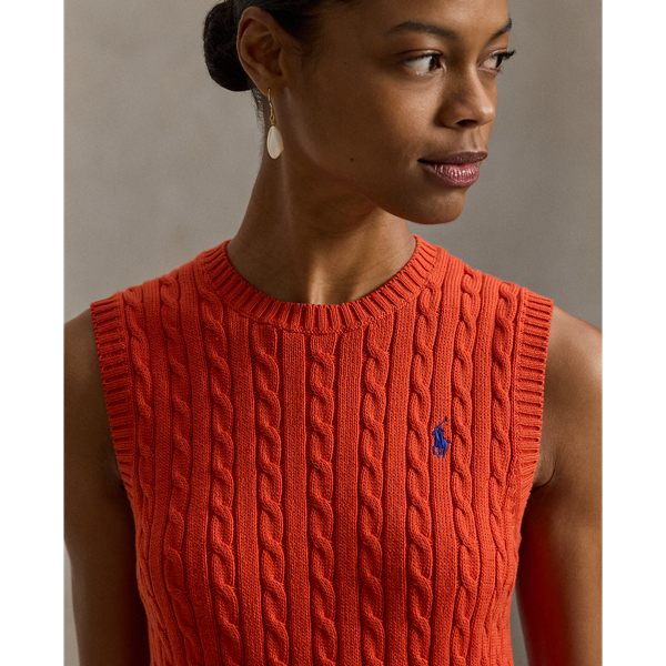 Chaleco de algod&oacute;n en punto de ochos Polo Ralph Lauren en Rojo anaranjado 6