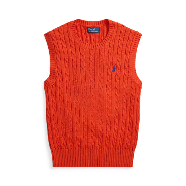 Chaleco de algod&oacute;n en punto de ochos Polo Ralph Lauren en Rojo anaranjado 2