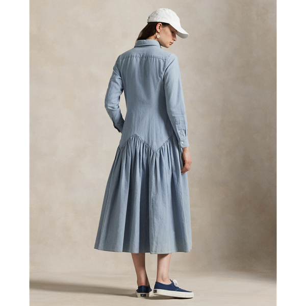 【Ralph Lauren】コットンリネン シャンブレー シャツドレス コットン シャンブレー ベルテッド シャツドレス