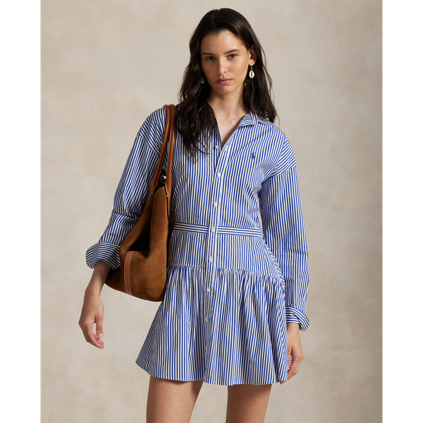 Striped Cotton Paneled Shirtdress