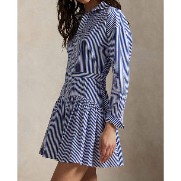 Striped Cotton Paneled Shirtdress