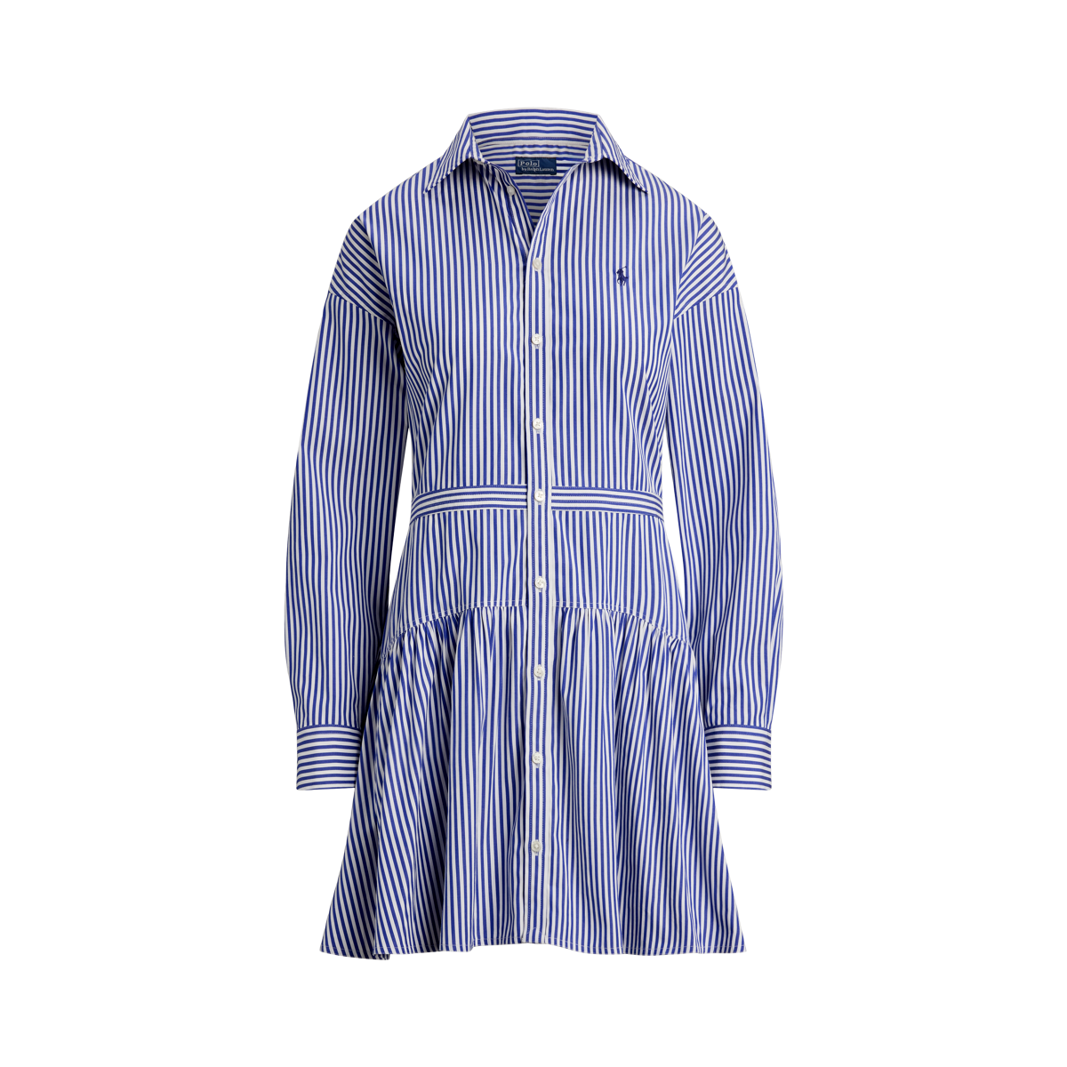 送関込☆LAURENRALPHLAUREN STRIPEDBELTEDBROADCLOTH SHIRTDRESS Ralph Lauren Striped Cotton Broadcloth Shirtdress Blue White