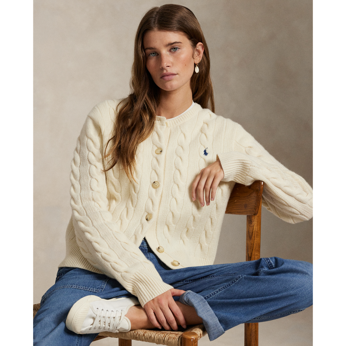 Женский кардиган Ralph Lauren Cable-Knit Wool-Cashmere, цвет: Кремовый — фото 5