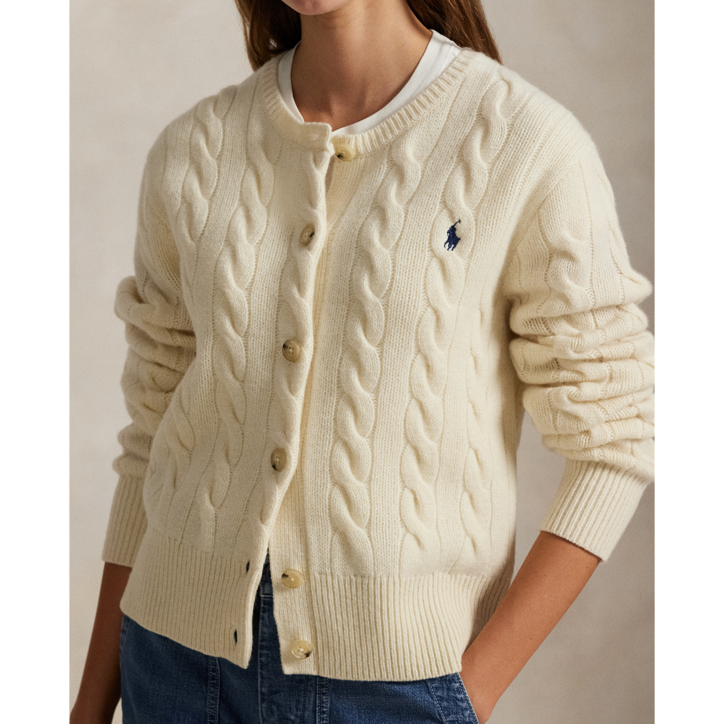 Женский кардиган Ralph Lauren Cable-Knit Wool-Cashmere, цвет: Кремовый — фото 3