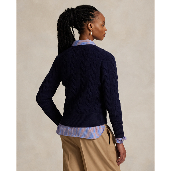 Hunter Navy Cable-Knit Wool-Cashmere Cardigan Polo Ralph Lauren 5