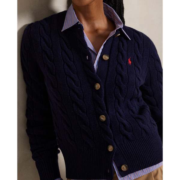 【在庫限り特価/S】ラルフローレン ウールカシミヤ混 カーディガン 紺 ケーブルニット ウールカシミヤ カーディガン | ラルフ ローレン