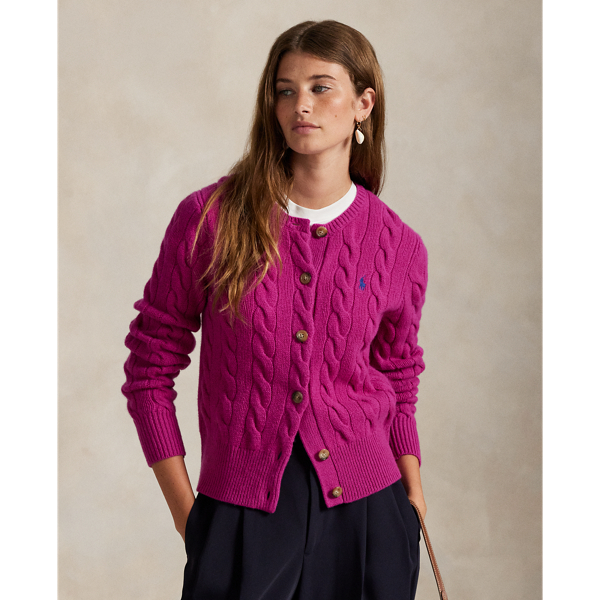 Woll-Kaschmir-Strickjacke mit Zopfmuster