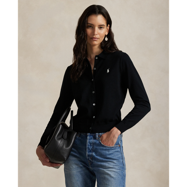 着回し力◎【ポロラルフローレン】ポニー刺繍 カーディガン ブラックM タグ付き カシミヤ混✨ ポロラルフローレン Vネックニットカーディガン ポニー