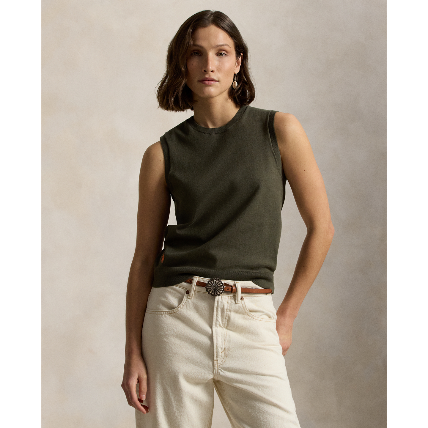 Свитер Ralph Lauren Sleeveless Crewneck, цвет: Оливковый — фото 5