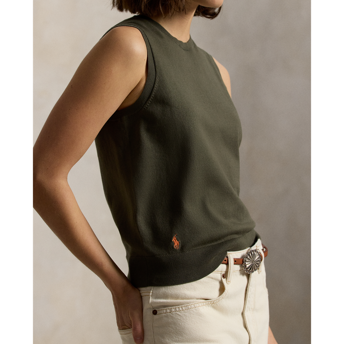 Свитер Ralph Lauren Sleeveless Crewneck, цвет: Оливковый — фото 3