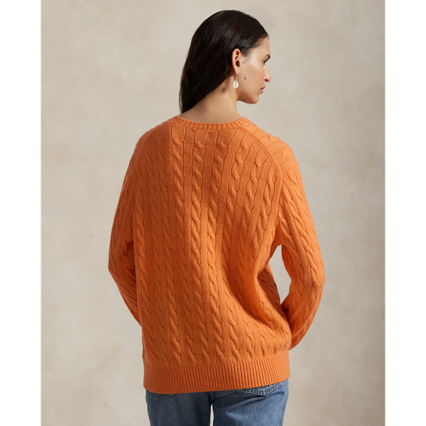 【美品】LAUREN RALPH LAUREN オレンジ ケーブルニット S ケーブルセーター ニット コットン オレンジ ポロラルフローレン