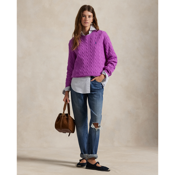 POLO RALPHLAUREN カシミヤ　ケーブル　ニット　セーター　パープル ラルフローレン ケーブル編み カシミア ハンドニットセーター