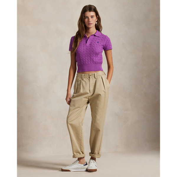 Verkürztes Poloshirt mit Zopfmuster Polo Ralph Lauren in Feigen-Lila 4