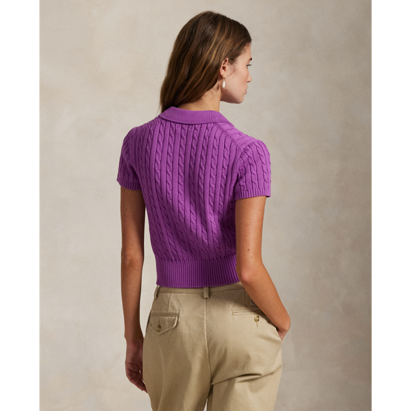 Verkürztes Poloshirt mit Zopfmuster Polo Ralph Lauren in Feigen-Lila 5