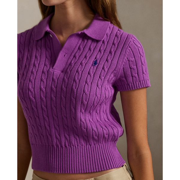 Verkürztes Poloshirt mit Zopfmuster Polo Ralph Lauren in Feigen-Lila 6