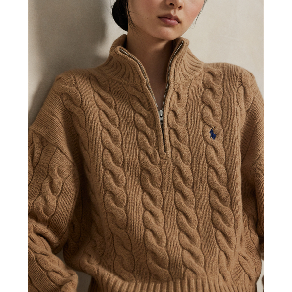 Cable Wool-Cashmere Half-Zip Sweater