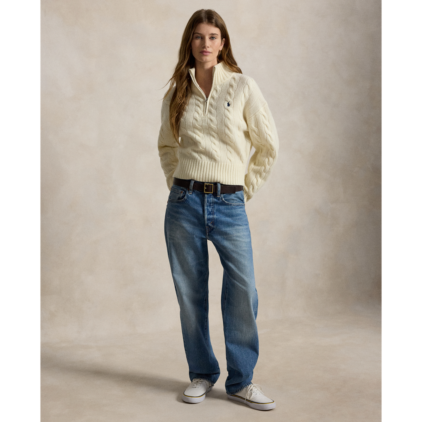 Женский свитер Ralph Lauren Cable Wool-Cashmere Half-Zip, цвет: Кремовый — фото 1