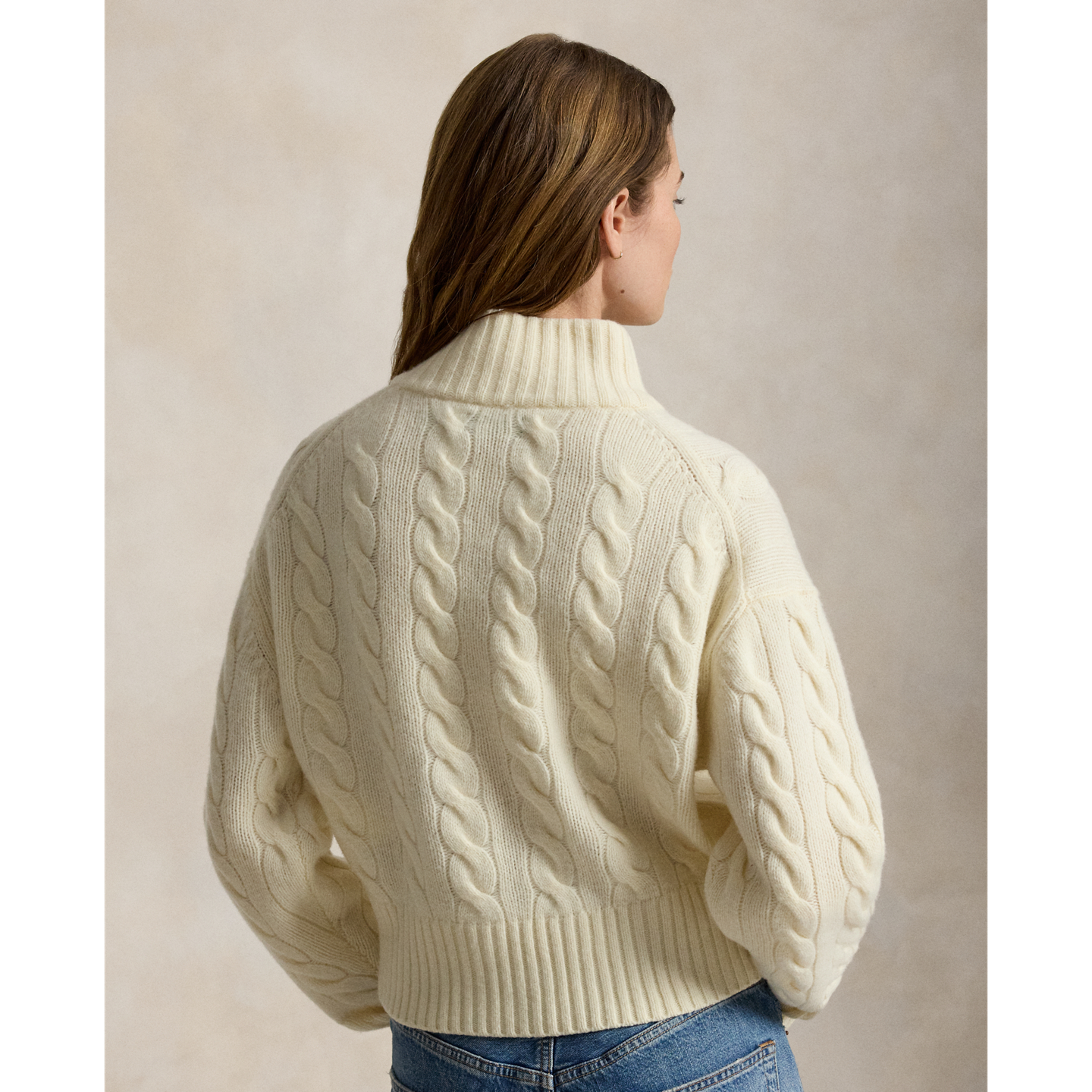 Женский свитер Ralph Lauren Cable Wool-Cashmere Half-Zip, цвет: Кремовый — фото 2