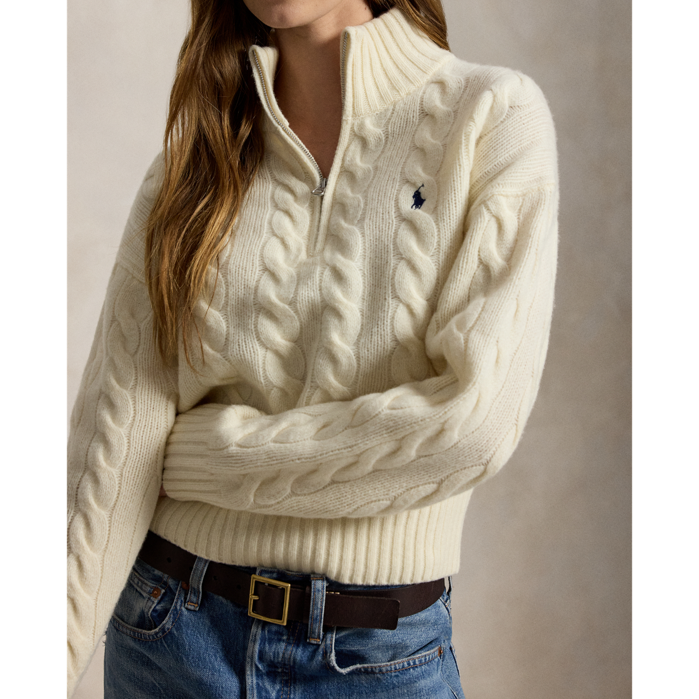 Женский свитер Ralph Lauren Cable Wool-Cashmere Half-Zip, цвет: Кремовый — фото 3