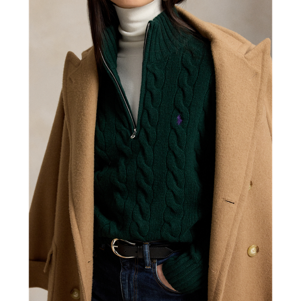 College Green Cable Wool & Cashmere Half Zip Jumper Polo Ralph Lauren 6